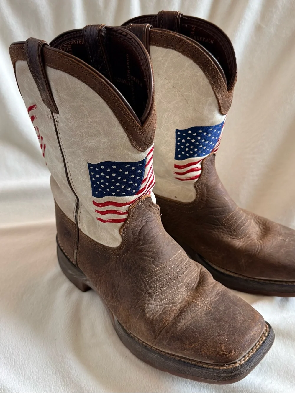 Durango Brown and White Kids Western Boots with American Flag